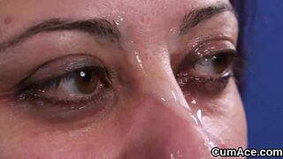 wanna see this sexy bombshell suck jizz from every cock in bukkake blowbang?