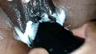 Husband watches tall wife take huge 22 cm dildo insertion